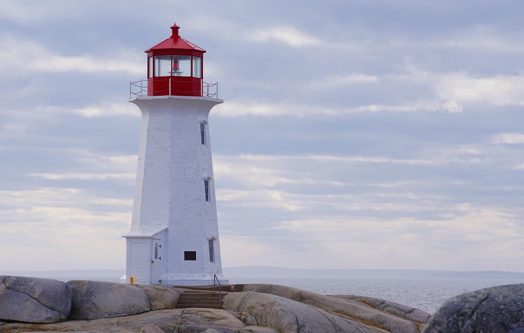 Lighthouse on the rocks of the Atlantic coast of Canada